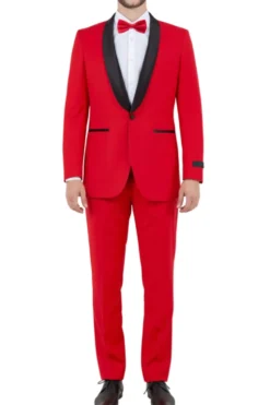 Red Slim Fit 2 Piece Tuxedo With Satin Shawl Lapel