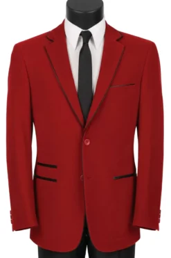 Red Slim Fit Velvet Sport Coat Single Breasted 2 buttons