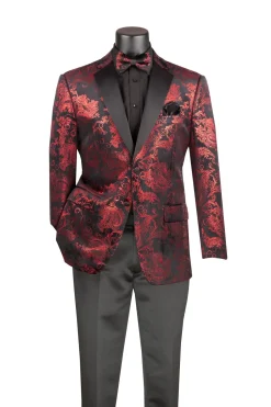Red Modern Fit Velvet Jacket Metallic Design
