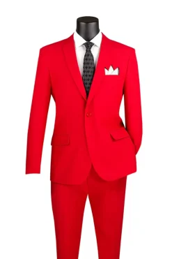 Red Regular Fit Men's 2 Piece Business Suit 2 Button