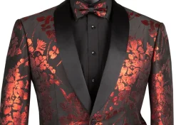 Red Slim Fit Fashion Jacket Shawl Lapel
