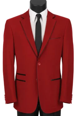 Red Slim Fit Velvet Sport Coat Single Breasted 2 buttons
