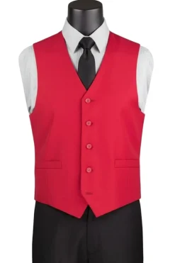 Red Slim Fit Vest Single Breasted 5 Button Design