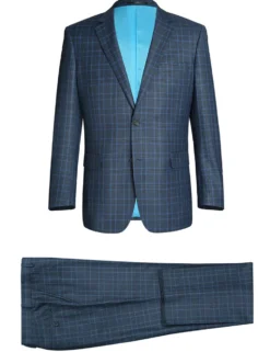 Regular Fit 2 Piece Dress Suit Windowpane in Blue