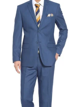 Regular Fit 2 Piece Notch Lapel 2 Button Suit In Blue