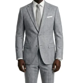 Regular Fit 2 Piece Plaid Suit in Gray