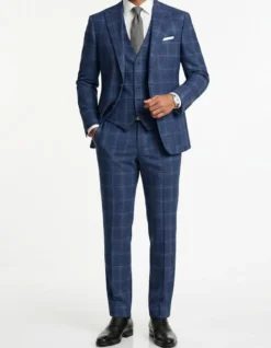 Regular Fit Plaid 3 Piece Suit in Blue