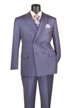 Regular Fit Dusty Purple Double Breasted 2 Piece Sharkskin Suit with Adjustable Waistband Pants