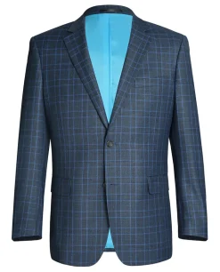 Regular Fit 2 Piece Dress Suit Windowpane in Blue