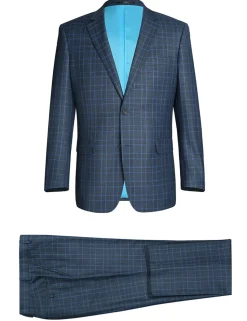 Regular Fit 2 Piece Dress Suit Windowpane in Blue