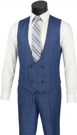 Renaissance Collection - Regular Fit Glen Plaid 3 Piece Suit Oxford Blue