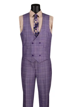 Renaissance Collection - Regular Fit Glen Plaid 3 Piece Suit Light Purple