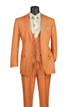 Renaissance Collection - Regular Fit Glen Plaid 3 Piece Suit in Rust