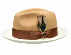 Ritz Collection - Men's Two-Tone Wool Felt Snap Brim Fedora - Camel/Ivory