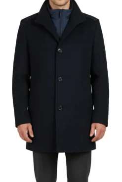 (40R) Navy Slim Fit Wool Blend Coat