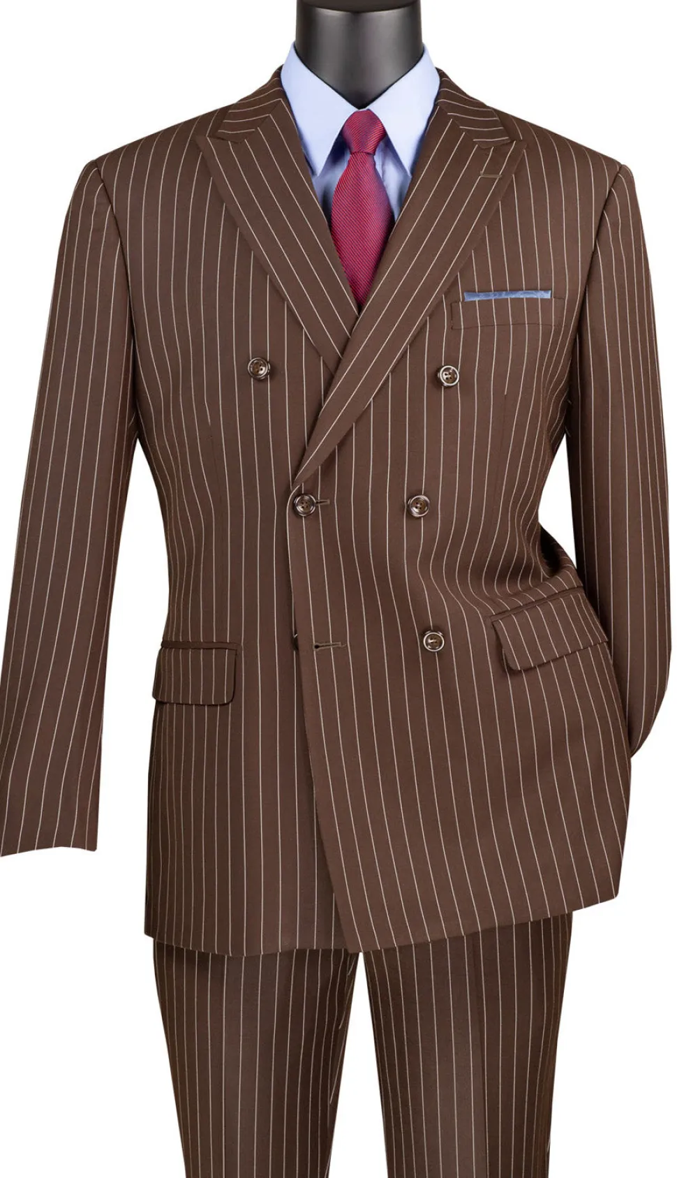 Rockefeller Collection - Double Breasted Stripe Suit Brown Regular Fit 2 Piece