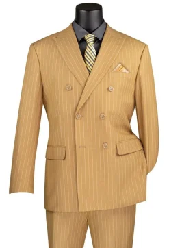 Rockefeller Collection - Double Breasted Stripe Suit Camel Regular Fit 2 Piece