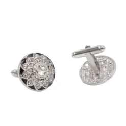 Round Floral Rhinestone Diamond Cufflinks