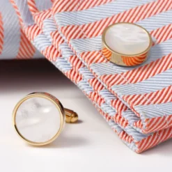 Round Gold Mother of Pearl Cufflinks