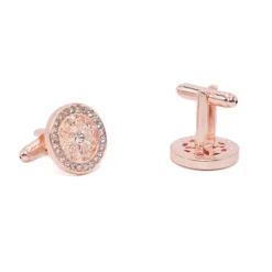 Round Rose Gold Floral Cufflinks