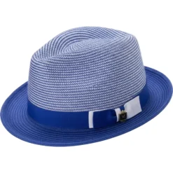 Royal Blue Men's Two-Tone Braided Pinch Fedora with Grosgrain Ribbon