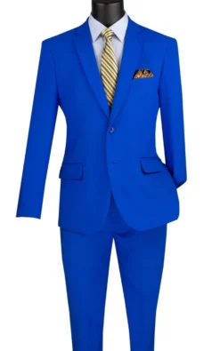 Royal Blue Regular Fit Men's 2 Piece Business Suit 2 Button
