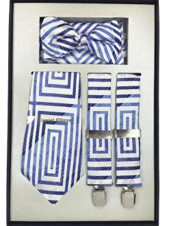 Royal Blue Men's Accessory Box Bow Tie, Necktie, Pocket Square, Suspender 4 Piece Set