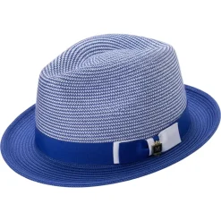 Royal Blue Men's Two-Tone Braided Pinch Fedora with Grosgrain Ribbon