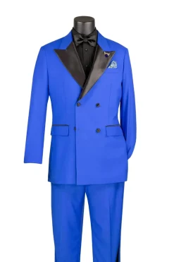 Royal Blue 2 Piece Modern Fit Double Breasted Satin Lapel Tuxedo