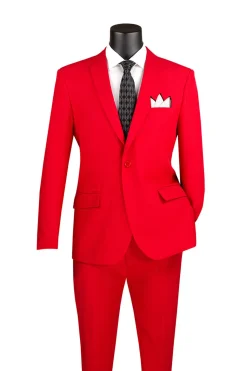 (52R) Red Slim Fit Men's 2 Piece Business Suit 2 Button