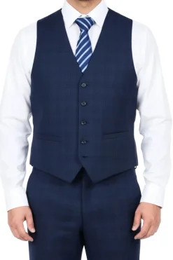 (38R) Regular Fit 3-Piece Blue 2-Buttons Glen Plaid Suit