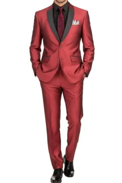 (46R, 48R, 50L, 52L) Slim Fit 2 Piece Sharkskin Maroon Suit