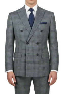 (42R, 46, 54R) Regular Fit Double-Breasted Windowpane Suit - Charcoal