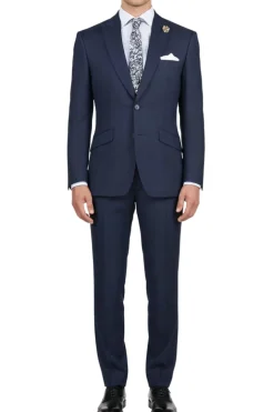 (40R, 48R) Slim Fit Navy 2 Piece Glen Plaid Suit