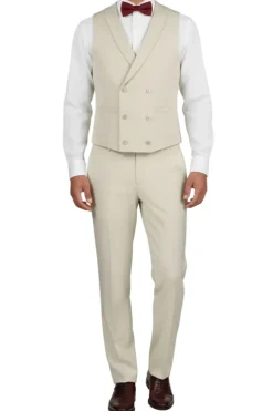 (44R) Slim Fit Ecru 3 Piece Tuxedo