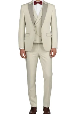(44R) Slim Fit Ecru 3 Piece Tuxedo