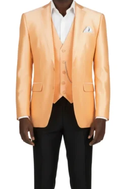 (50R) Slim Fit Satin Blazer and Vest - Melon