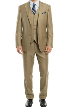 (38R, 38S, 52R) 3 Piece Modern Fit Suit - Stone/Khaki