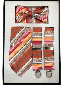 Rust Men's Accessory Box Bow Tie, Necktie, Pocket Square, Suspender 4 Piece Set