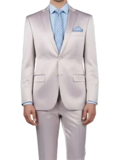 (40S, 40R, 42R) Ultra Slim Fit Shiny Sharkskin 2 Button 2 Piece Suit in Blush