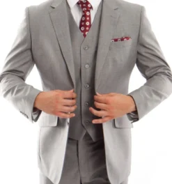 (42S, 44R) Wool Suit Modern Fit Italian Style 3 Piece in Gray