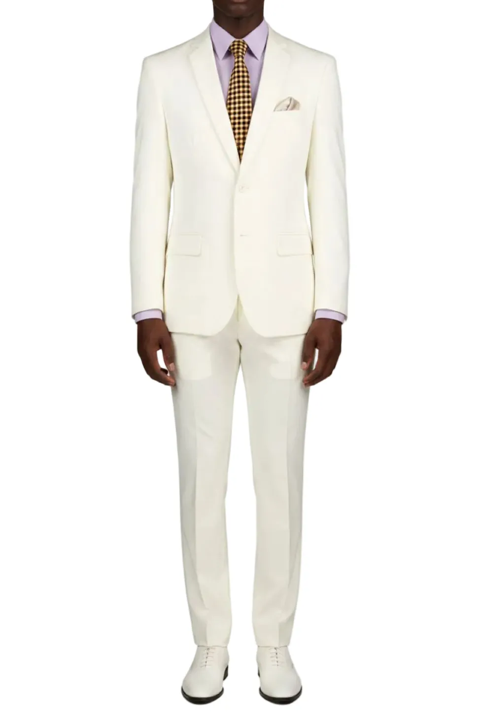 (38S, 40S, 42S, 44R) Ivory Slim Fit Men's 2 Piece Business Suit 2 Button