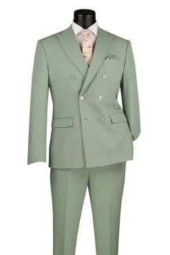 Sage Slim Fit Double Breasted 2 Piece Suit with Adjustable Waistband