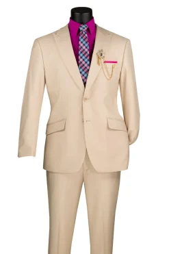 Sand Modern Fit 2 Piece Suit Textured Solid with Peak Lapel
