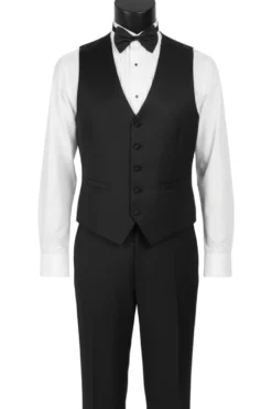 Santorini Collection - Regular Fit Black Tuxedo 4 Piece with Vest Bow Tie Adjustable Waistband