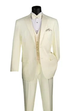 Santorini Collection - Regular Fit Ivory Tuxedo 4 Piece with Vest Bow Tie Adjustable Waistband