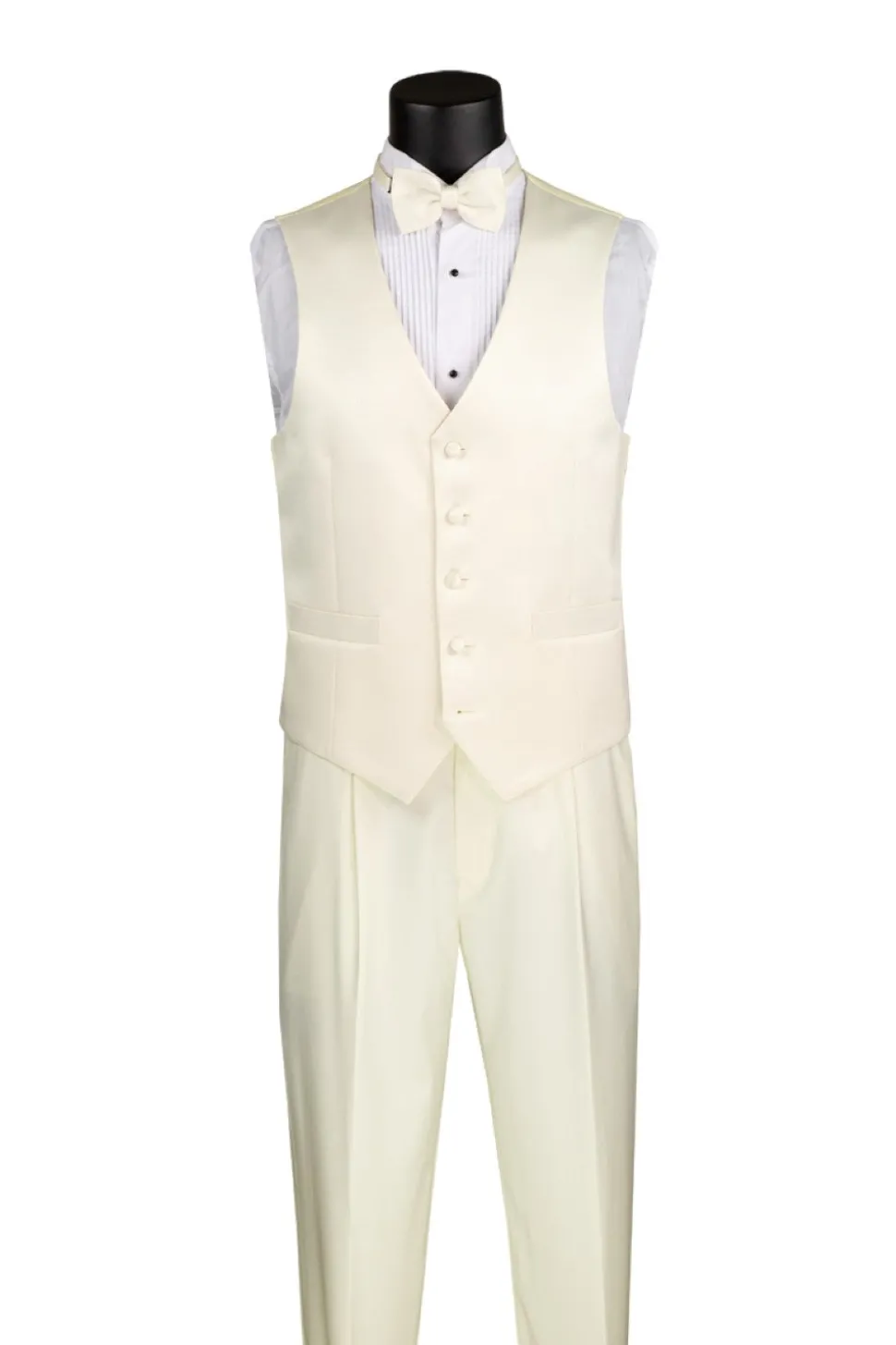 Santorini Collection - Regular Fit Ivory Tuxedo 4 Piece with Vest Bow Tie Adjustable Waistband