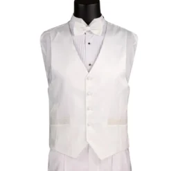 Santorini Collection - Regular Fit White Tuxedo 4 Piece with Vest Bow Tie Adjustable Waistband