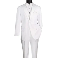 Santorini Collection - Regular Fit White Tuxedo 4 Piece with Vest Bow Tie Adjustable Waistband