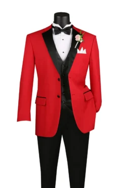 Santorini Collection - Regular Fit Red Tuxedo 4 Piece with Vest Bow Tie Adjustable Waistband